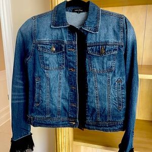 Jean jacket with black lace trim